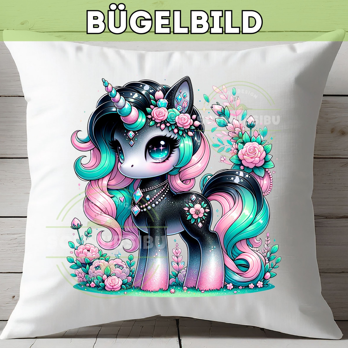 Bügelbild Einhorn Black Edition Nr. 1